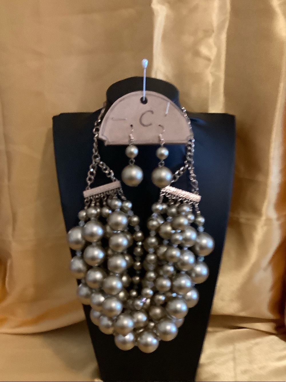 Statement Pearl Cascade Necklace and Earring Set - Gold Tone